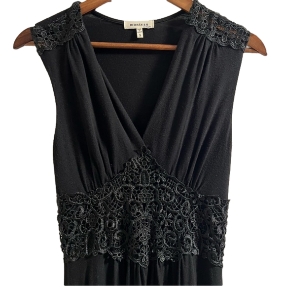 Women’s Monteau Long Black Maxi Dress with Lace Embellishments Size Small - Picture 2 of 6